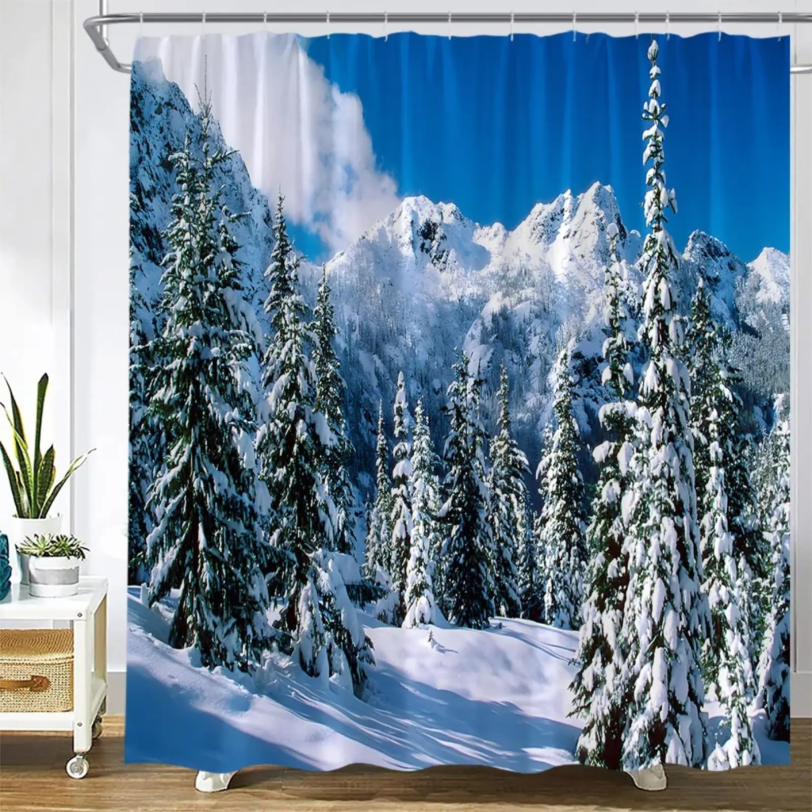 Rideau de douche forêt d'hiver en tissu imperméable avec crochets pour salle de bain 137x198cm