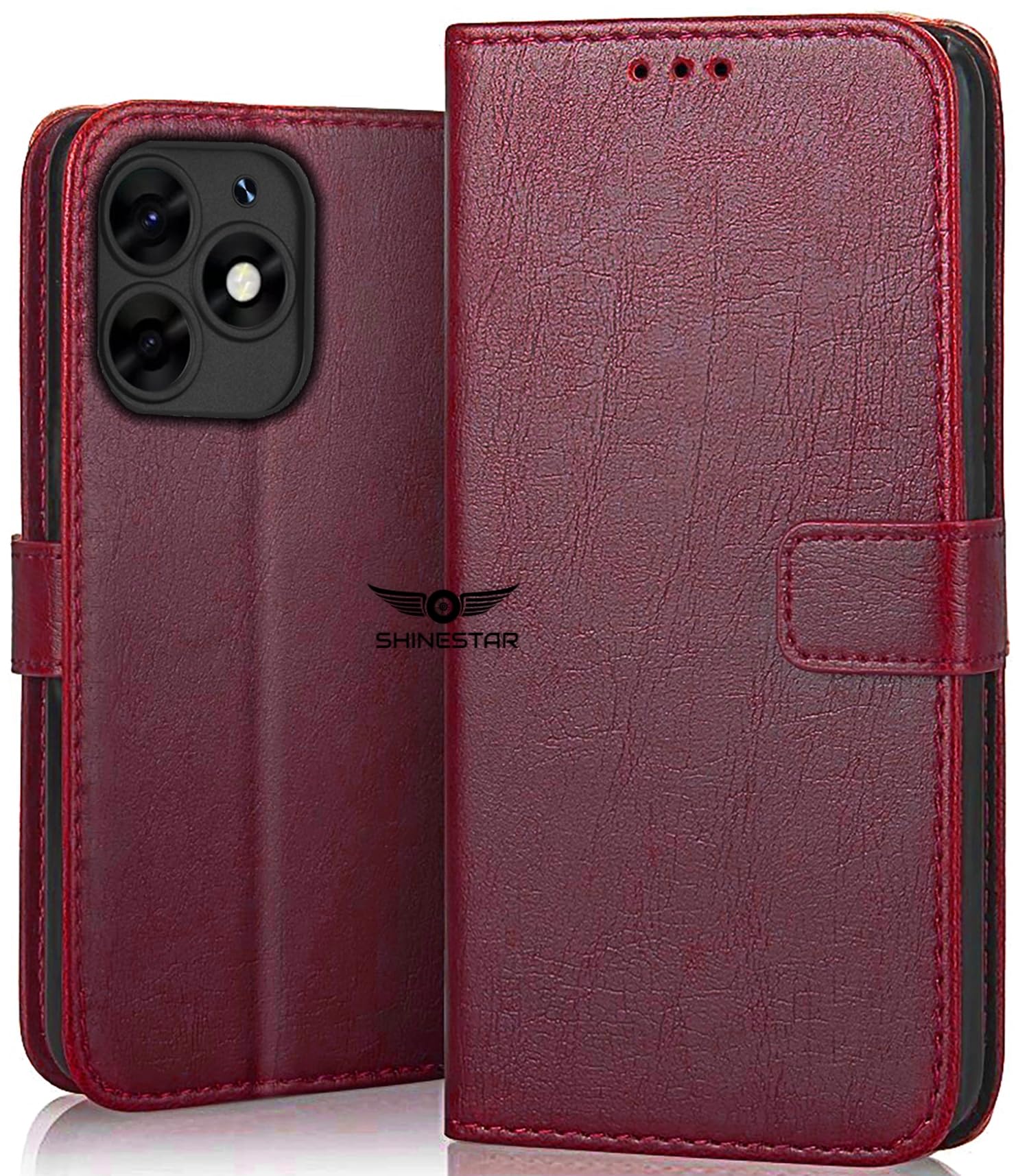 SHINESTAR Itel S23 + Flip Back Cover | PU Leather Flip Cover Wallet Case with TPU Silicone Case Back Cover for Itel S23 Plus - Blood Red (B0CN15LNH6) Amazon Price History, Amazon Price Tracker