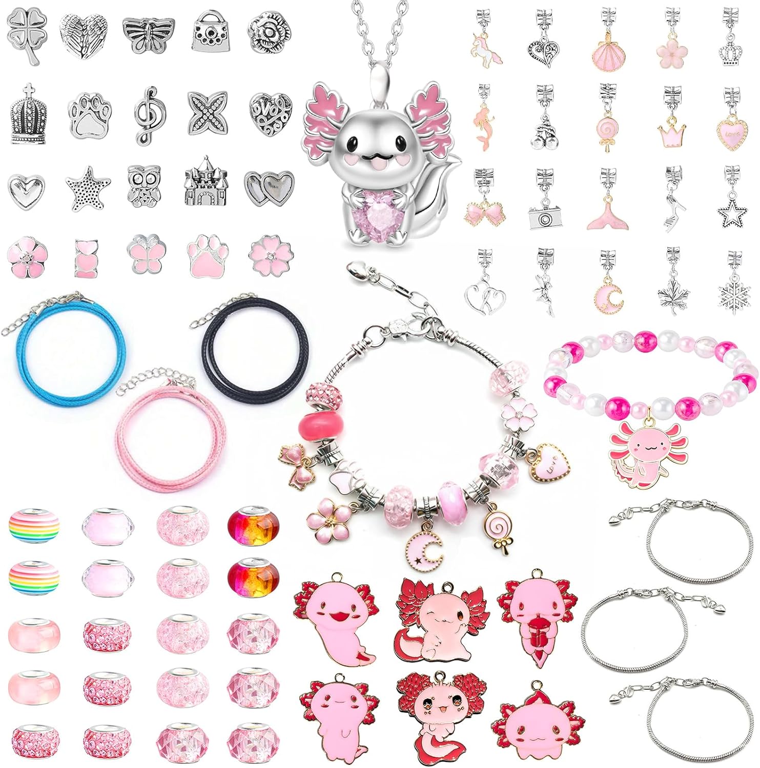 Rinziigo Axolotl Kawaii Charm Bracelet Making Kit, Cartoon Jewelry Making Supplies Beads, Cute Crafts Gifts Set for Woman