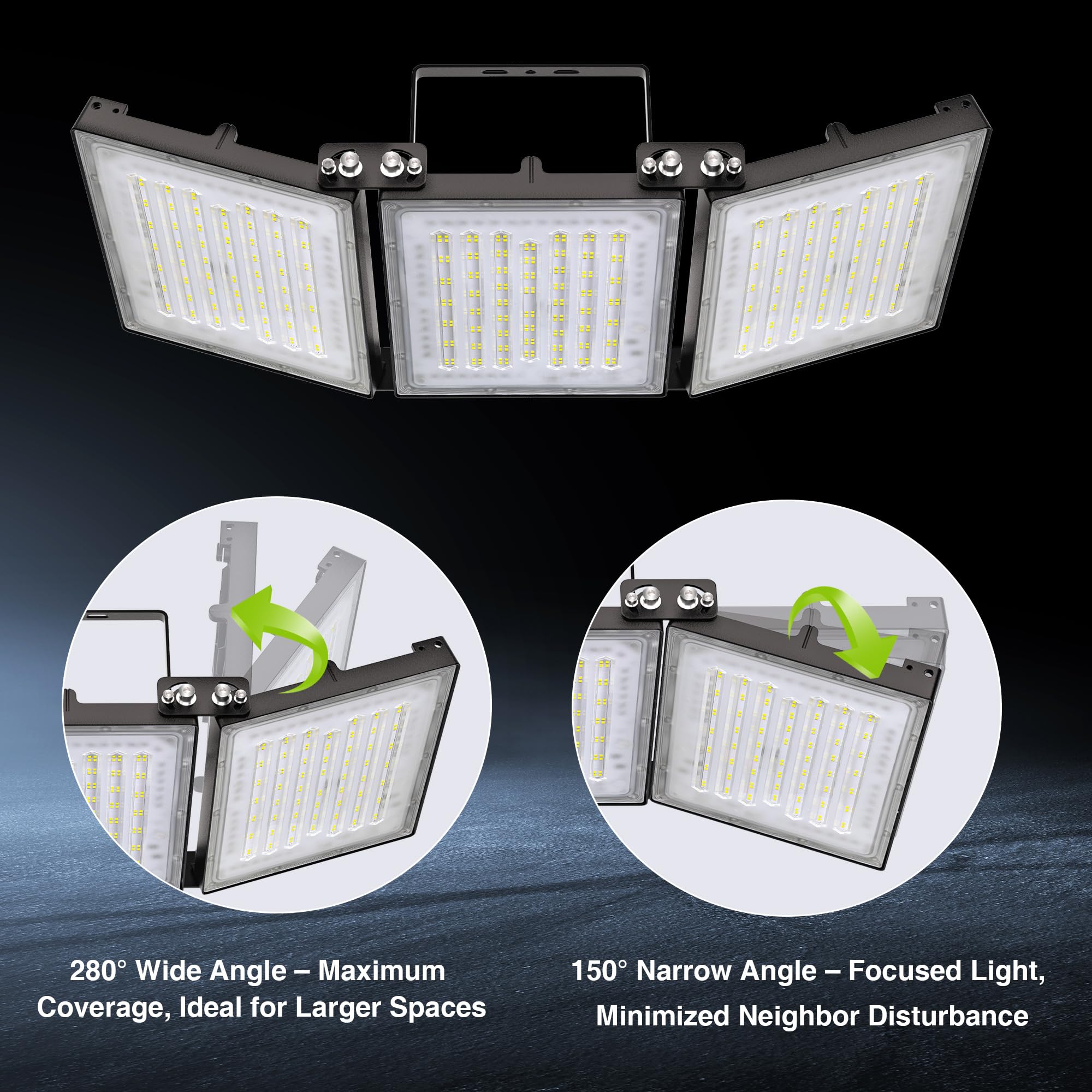STASUN Luce di inondazione a LED per esterni, 600 W, 60000 lm, illuminazione esterna, 6000 K, luce bianca diurna, IP66, impermeabile, per esterni, luce di sicurezza esterna, con 3 teste regolabili per
