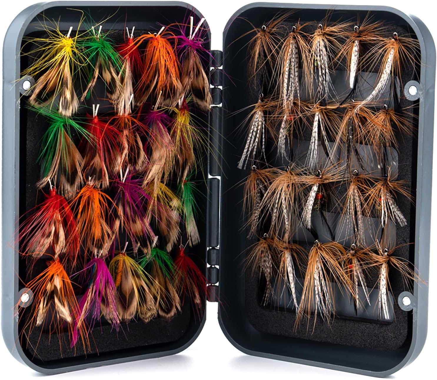40PCS Fly Fishing Flies Kit with Storage Box, Premium Hand-Tied Dry Flies Assortment, Random Vibrant Colors for Freshwater Trout Fishing