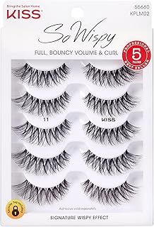 KISS So Wispy, False Eyelashes, 'Style #11', 12mm, Includes 5 Pairs Of Lashes, Easy to Apply, Reusable Lash Clusters