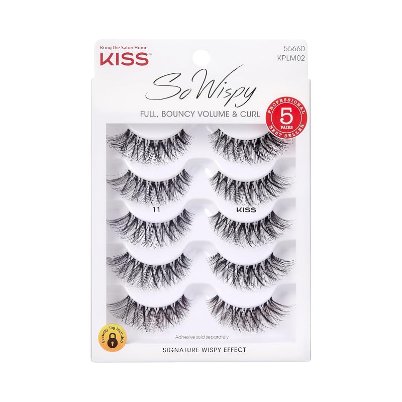 Cílios postiços KISS So Wispy 12 mm, padrão cruzado, 5 pares