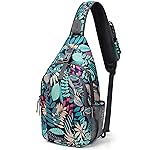 G4Free Sling Bag RFID Blocking Sling Backpack Crossbody Chest Bag Daypack for Hiking Travel(Blue Leaf)