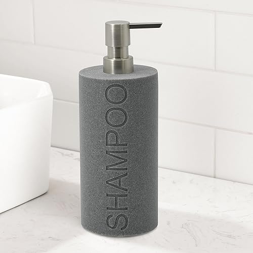 Miniatura 3 de Dispensador de bomba recargable de champú de piedra arenisca gris neutro de resina resistente al agua, para baño, ducha, bomba de níquel satinado de