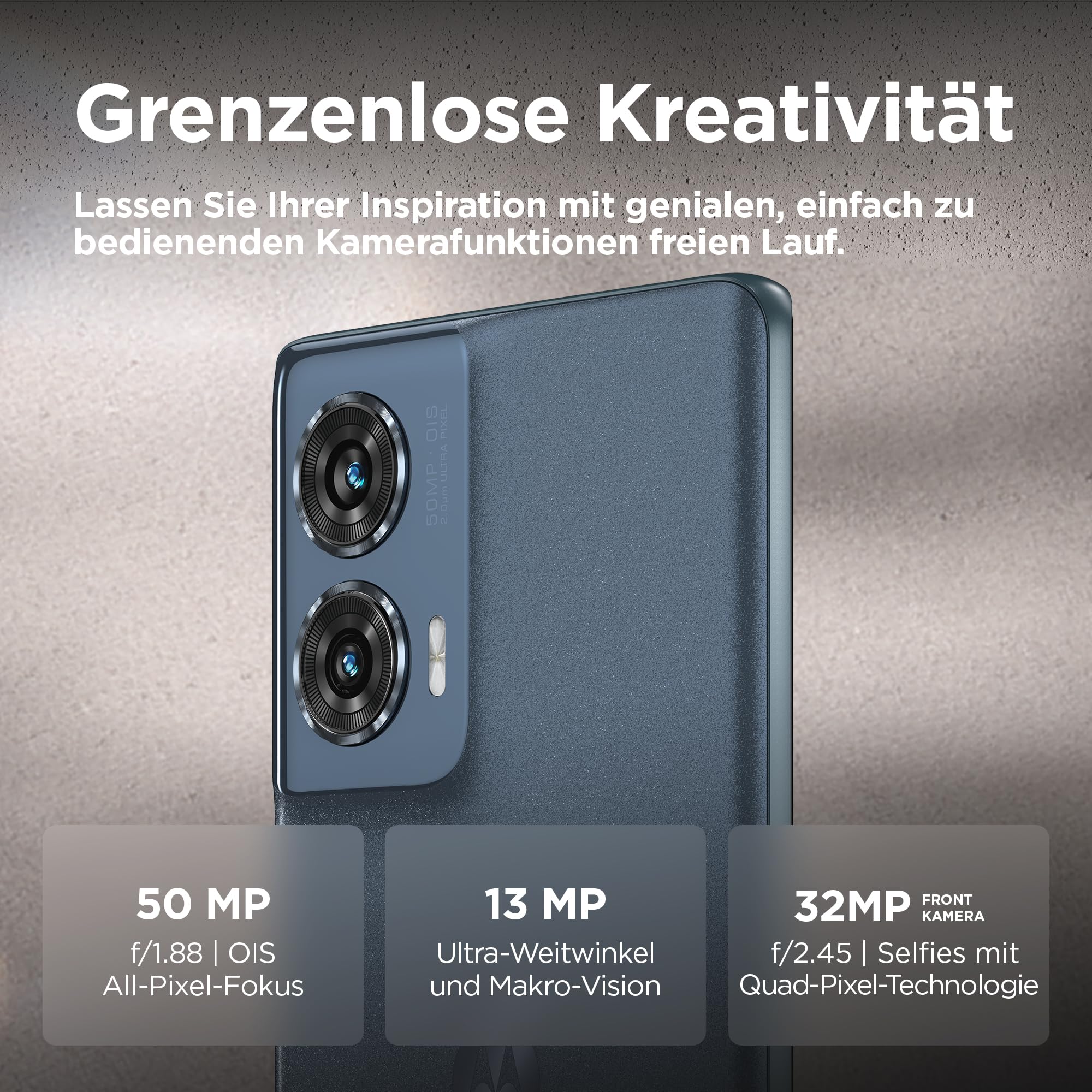 Motorola Moto Edge50 Fusion Smartphone (6,7''-FHD+-pOLED-Display,50-MP-Kamera,8/256 GB,5000 mAh, inkl. 68W-Ladegerät, Android 14) Forest Blue,inkl. Schutzcover+Handyhalterung