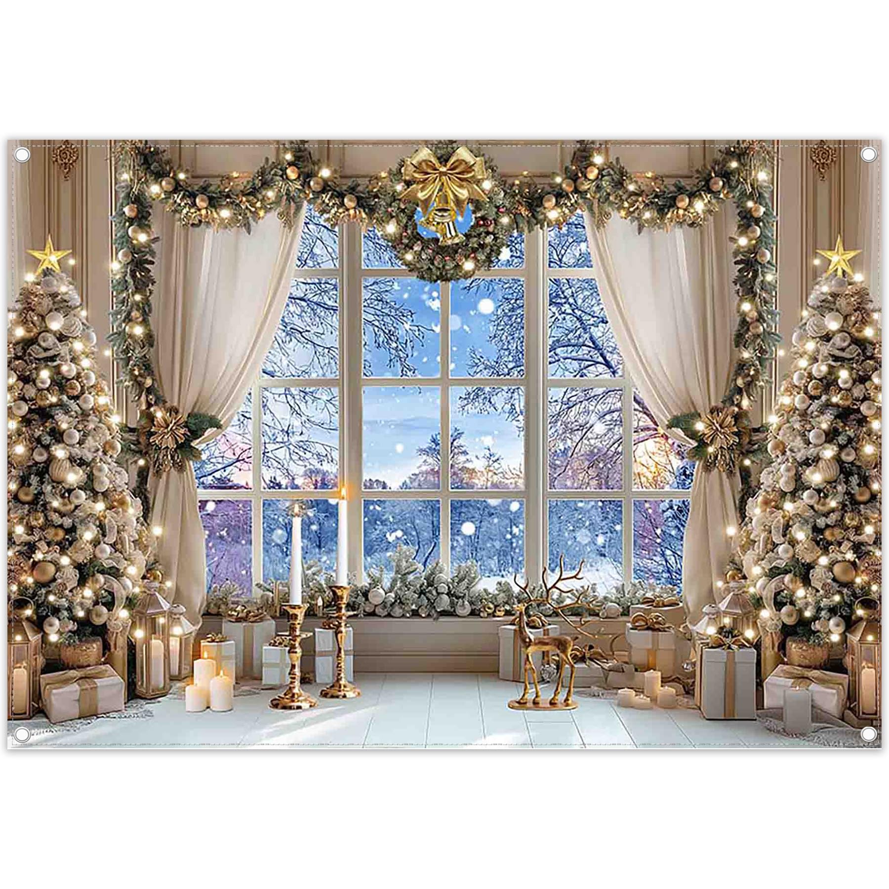 Luminora 3 x 2,4 m Scène de Neige d'hiver Toile de Fond | Tissu en polyester, Blanche Arbre de Noël Cerf de Noël Décorations d'anniversaire de Vacances Bannière Photo de fête