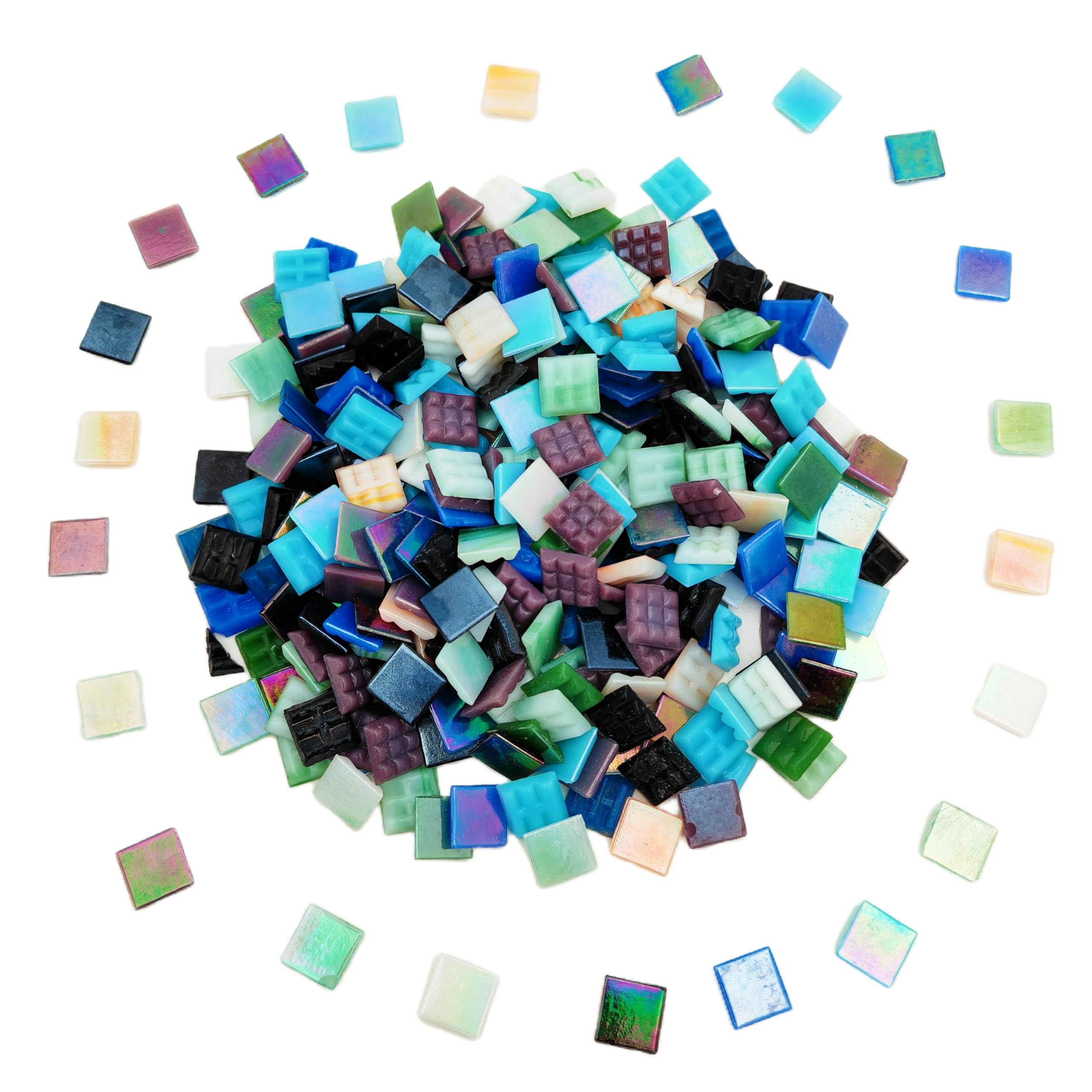 320PCS Square Iridescent Stained Glass Mosaic Tiles, 1.1LB Mosaic Tiles for DIY Crafts, 0.6" Bright Mosaic Glass Pieces for Art Craft and Home
