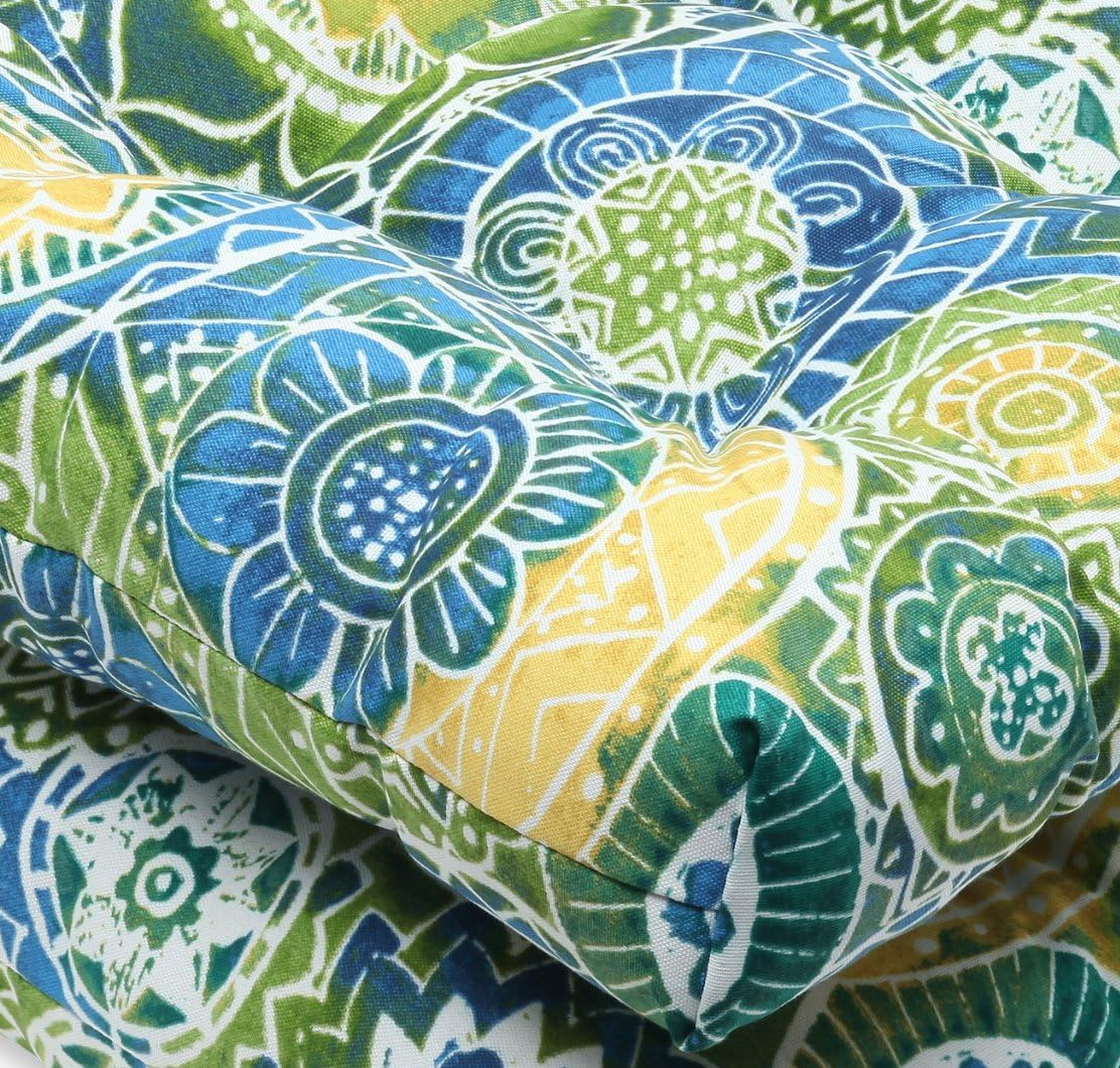 Pillow Perfect Outdoor/Indoor Omnia Lagoon Tufted Seat Cushions (Round Back), 19" x 19", Blue