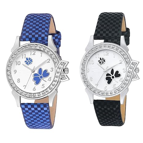 Analogue Blue Black Dial Womens Combo Pack of 2 Watches-(322-323)