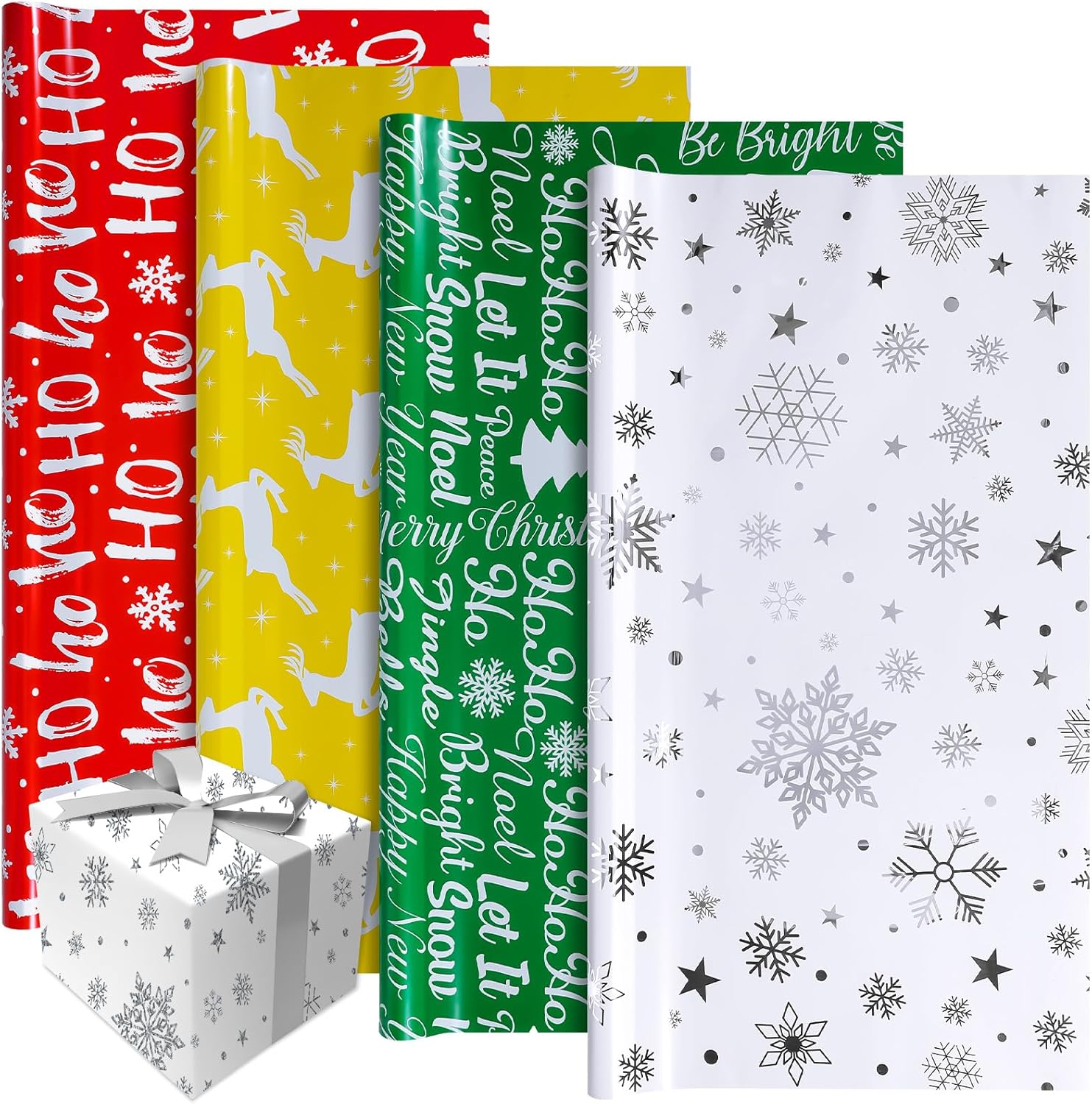 Qeeenar 4 Roll 28 Inch x 39 Feet Christmas Wrapping Paper