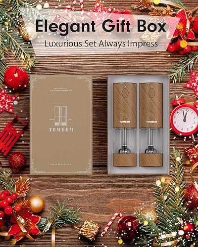 Miniatura 18 de TOMEEM Juego de molinillo eléctrico de sal y pimienta de mayor capacidad, recargable con luces LED, molinillo automático de pimienta y sal de acero