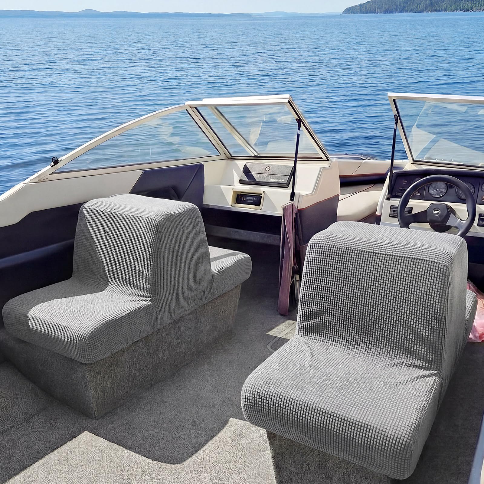 Photo 1 of CrystalSylara 2 Sets Back to Back Boat Seat Covers Replacement Boat Lounge Seat Covers, Microfiber Soft Stretchable Fabric for Protector Marine Lounge Bench(Gray)