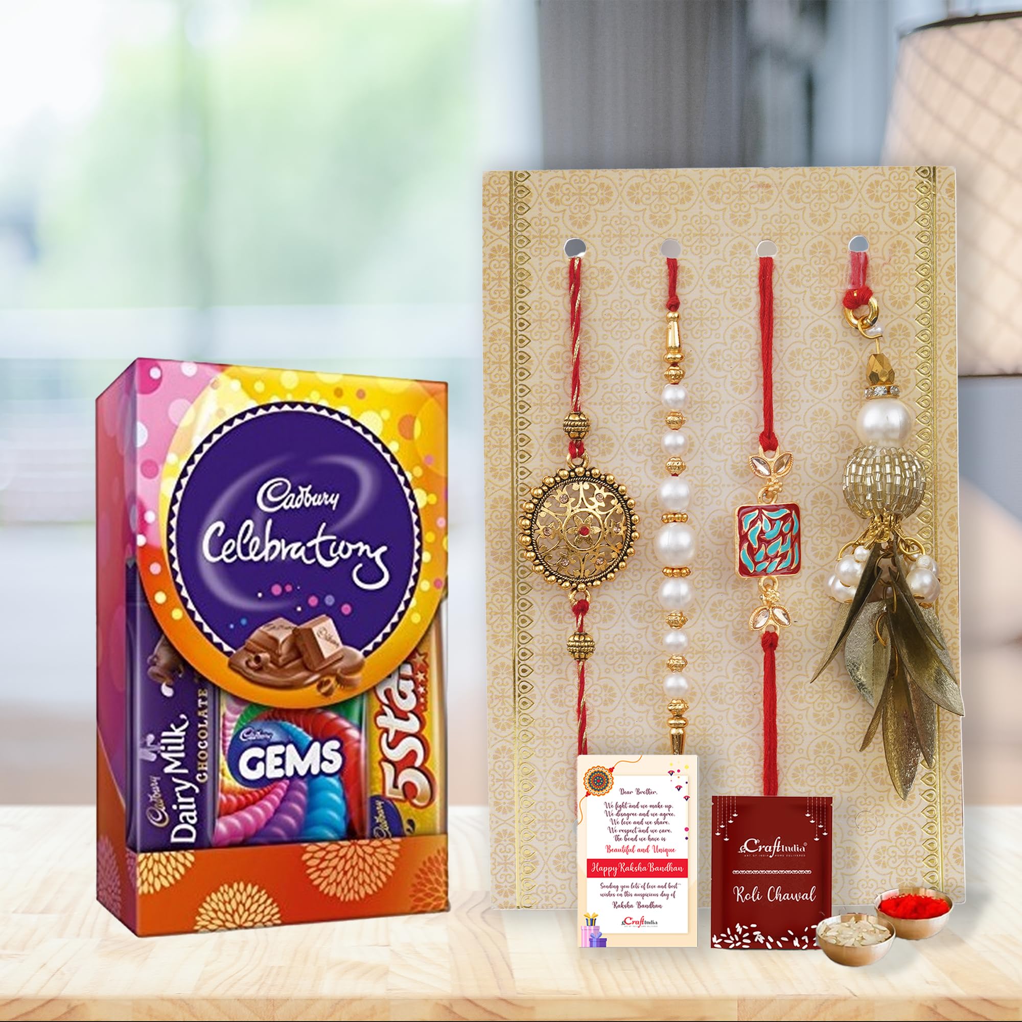 eCraftIndia Set of 4 Floral, Pearls, Diamonds, Lumba Designer Rakhis with Cadbury Celebrations and Pack, Raksha Bandhan Greeting Card - Rakhi for Brother - Lumba Rakhi for Sister In Law (B0CBVFH3PM) Amazon Price History, Amazon Price Tracker