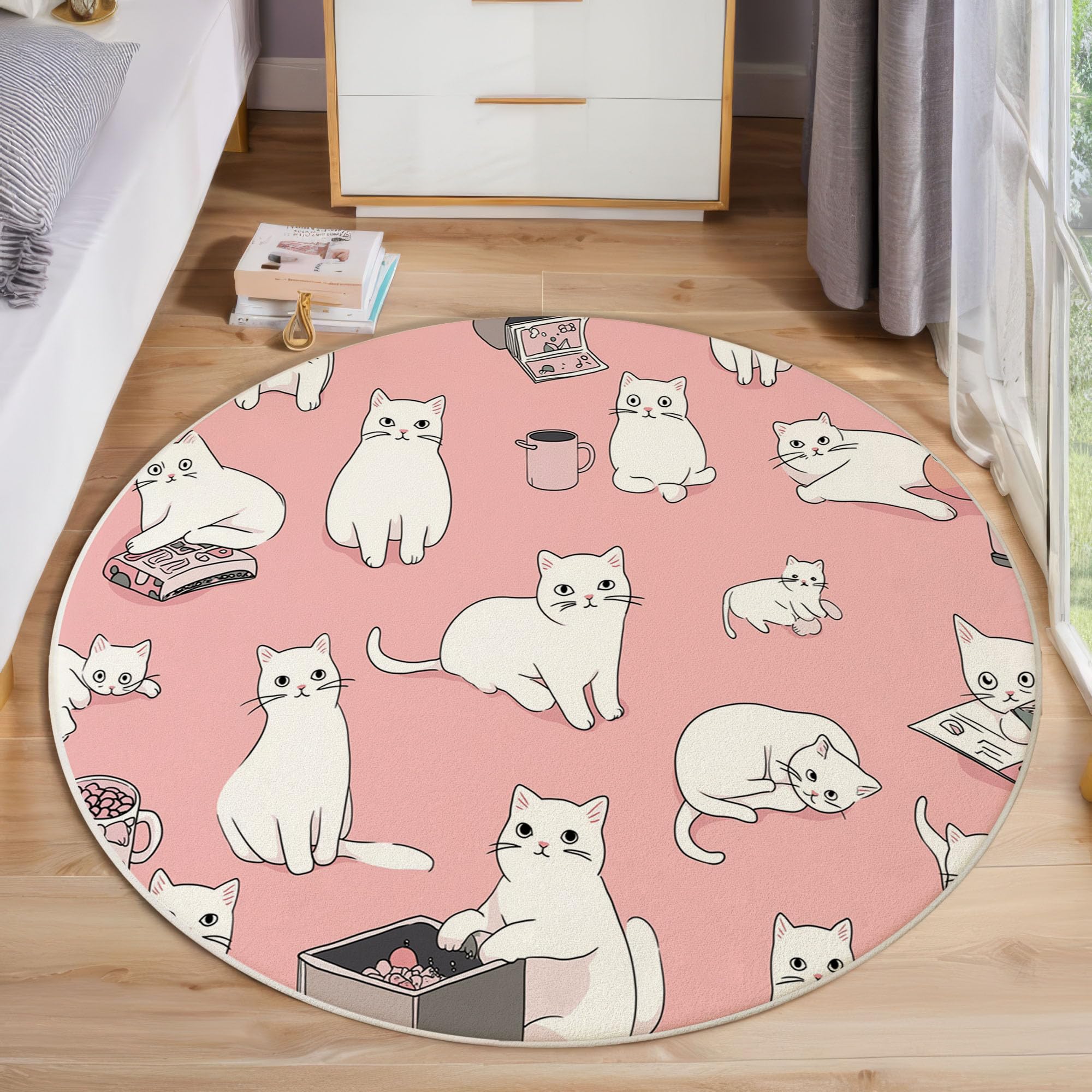 Tapis rond lavable chat pour éviter les glissades des enfants