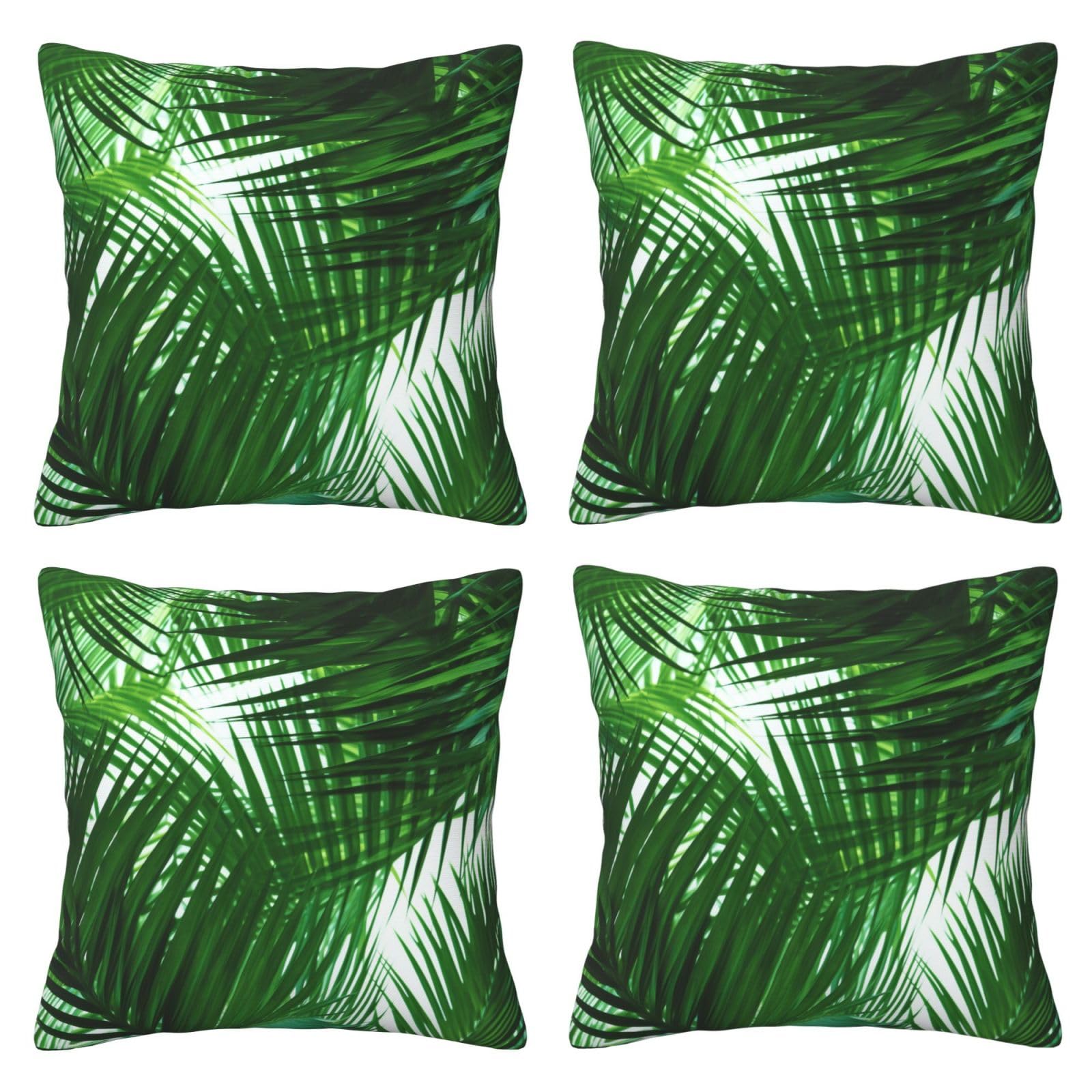 Palm Leaves Green Shades Throw Pillow Cases 4 Pack Square Pillowcases Super Soft Pillow Protectors With Zipper for Couch Livingroom Sofa Bed Office Car,45x45 CM