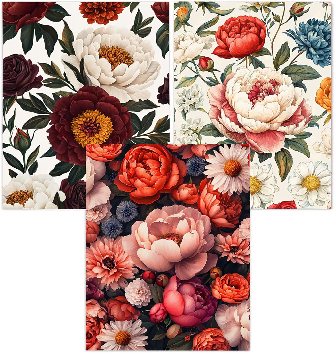 Generico Cnyaunfi 3 Pezzi Fiore Pittura Diamante Fai-Da-Te, 5D Retro Diamond Painting Kit Completo per Hobby Creativi Adulti, Per La Decorazione Della Parete Di Casa 70x90cm YF-3454