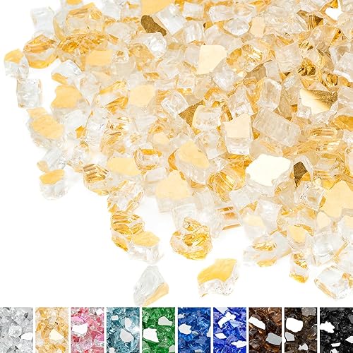 Miniatura 1 de Vidrio de fuego de 10 libras, rocas de vidrio templado reflectante de 12 pulgada de alto brillo para chimenea, mesa de hoguera y paisajismo, color