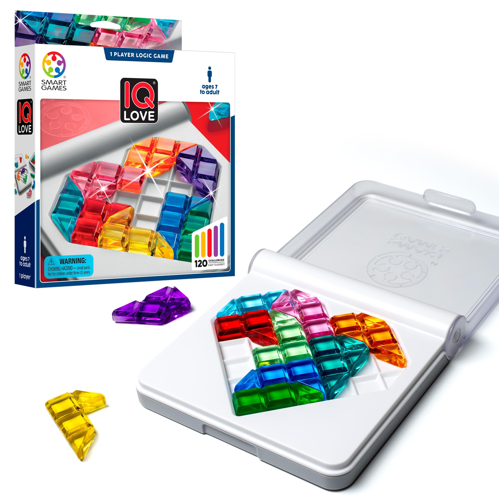smart games - IQ Love, Puzzle Game with 120 Challenges, 2 Playing Modes, 7+ Year