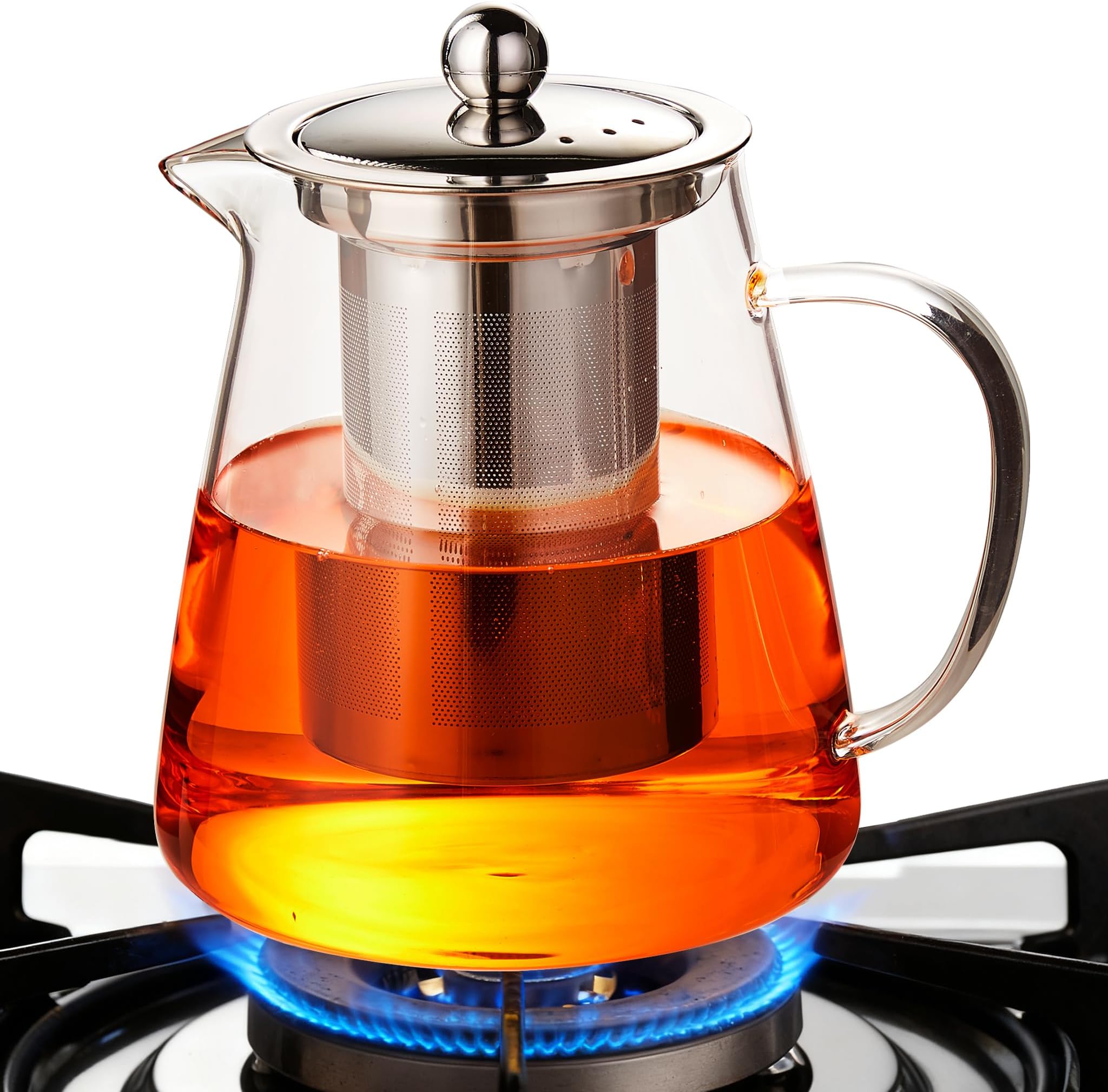 Glass Teapot (32oz/950ml) MJZQCD with Removable Stainless Steel Infuser,Glass Tea Pot transparent Stovetop tea Kettle,Blooming and Loose Leaf Tea Maker,Microwave & Dishwasher Safe