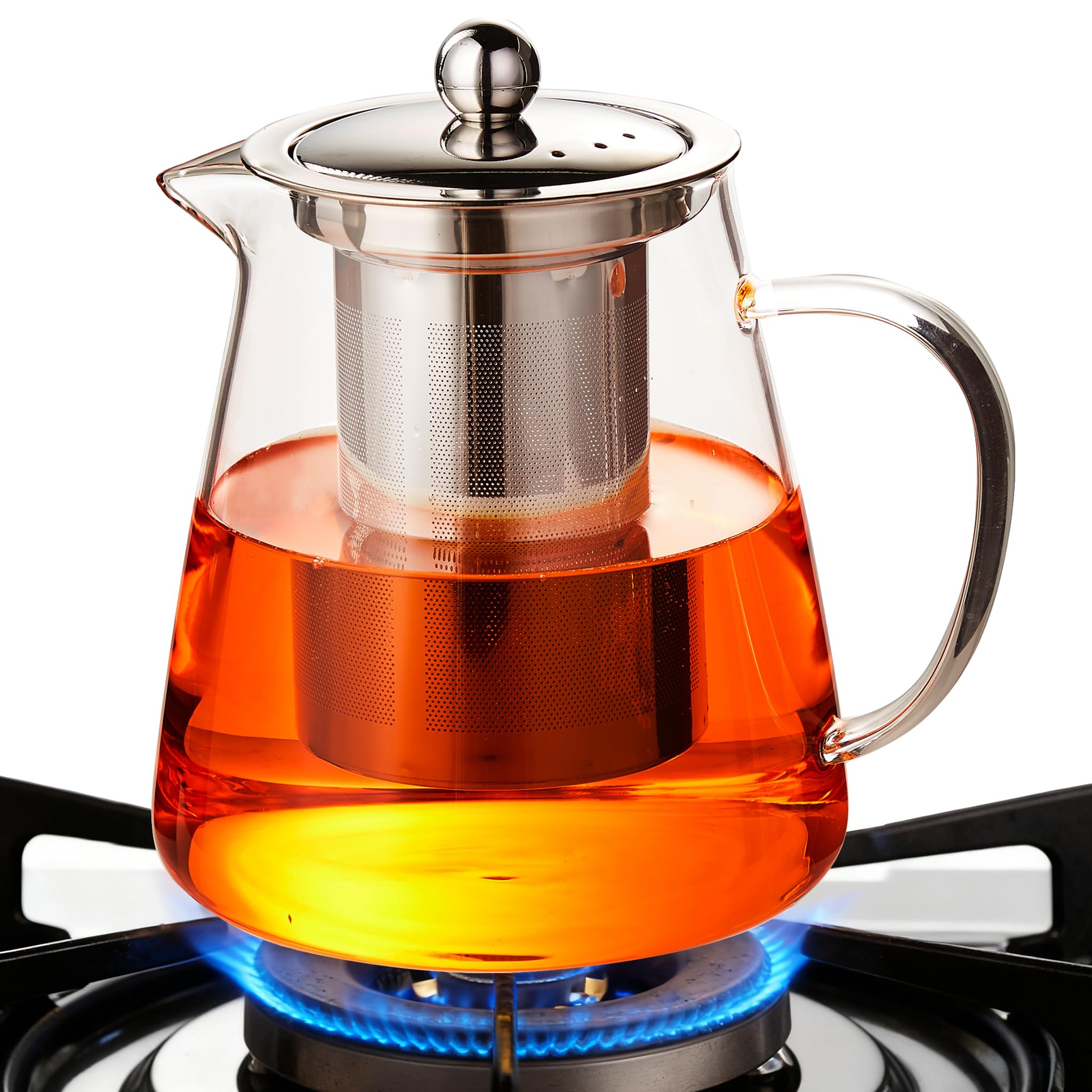 Glass Teapot (32oz/950ml) MJZQCD with Removable Stainless Steel Infuser,Glass Tea Pot transparent Stovetop tea Kettle,Blooming and Loose Leaf Tea Maker,Microwave & Dishwasher Safe