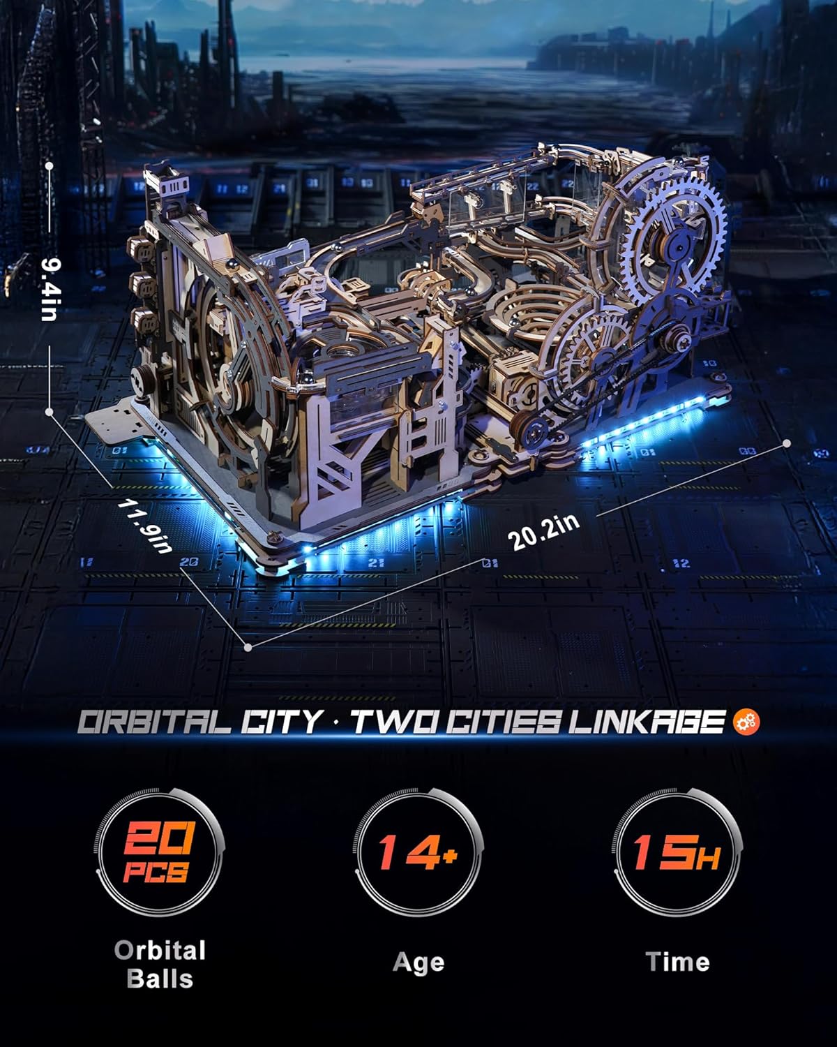 3D Puzzles for Adults - Marble Runs Building Set, Wooden Model Kits, Marble Spaceport+Marble Night City+Link Pack