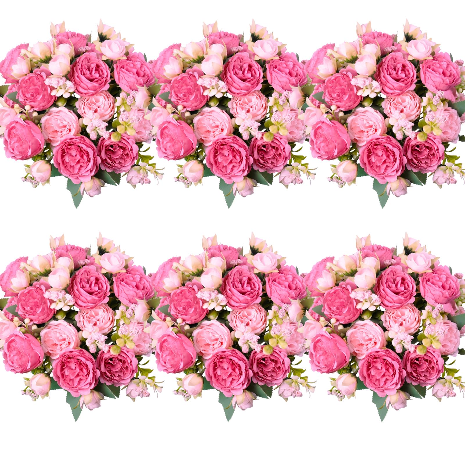 AUMVEYI 6 Bundles Blush Pink Silk Peonies