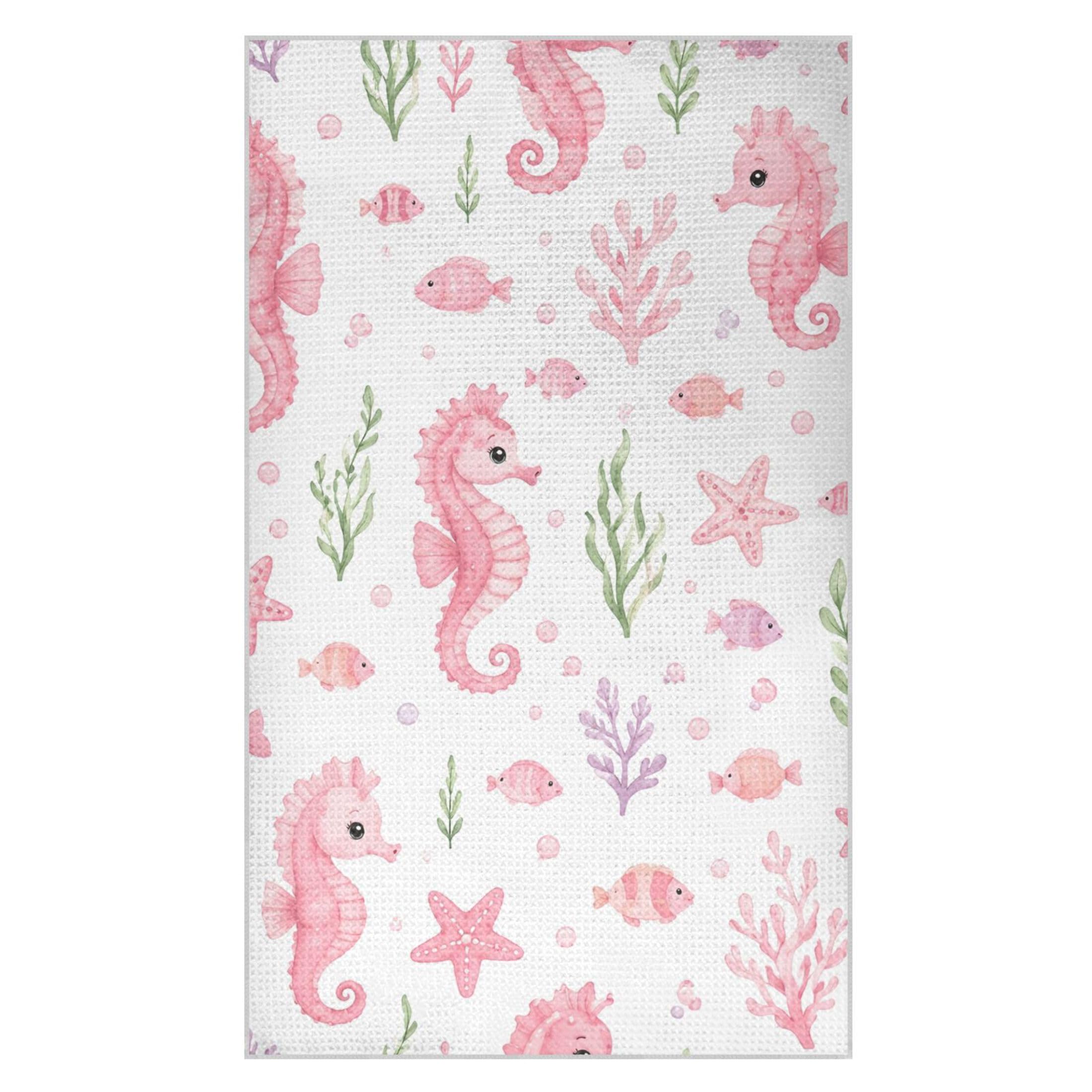 Kutsu Seahorse Waffle Weave Kitchen Towels Absorbent Quick Drying Dish Towels for Kitchen, Decorative Tea Towel, 18x30 in