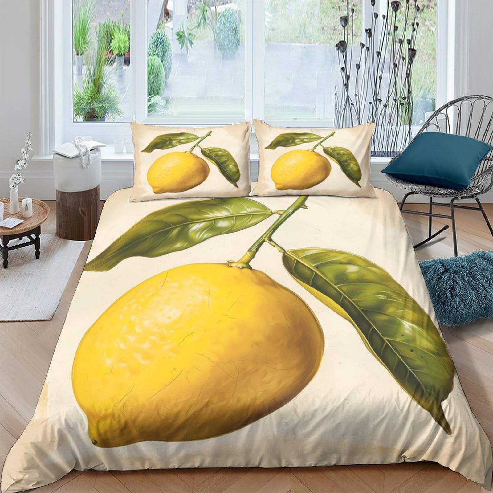 Ctjqhvkz Style-2 3D Printed Lemon Botanical Fitted Sheet Microfiber Soft Yellow Fruit Bed Cover For Bedroom Dorm Mattress Protection Decor Single（135X200cm）
