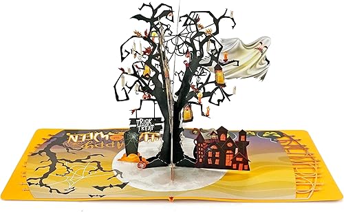 Miniatura 5 de CUTPOPUP - Tarjeta de Halloween emergente, truco o trato, tarjeta de felicitación de cumpleaños 3D (árbol fantasma)