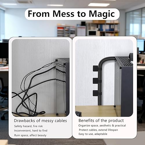 Miniatura 2 de Organizador de cables de escritorio, organizadores de cables para cables, 48 bridas autoadhesivas negras con parte trasera adhesiva, correas de