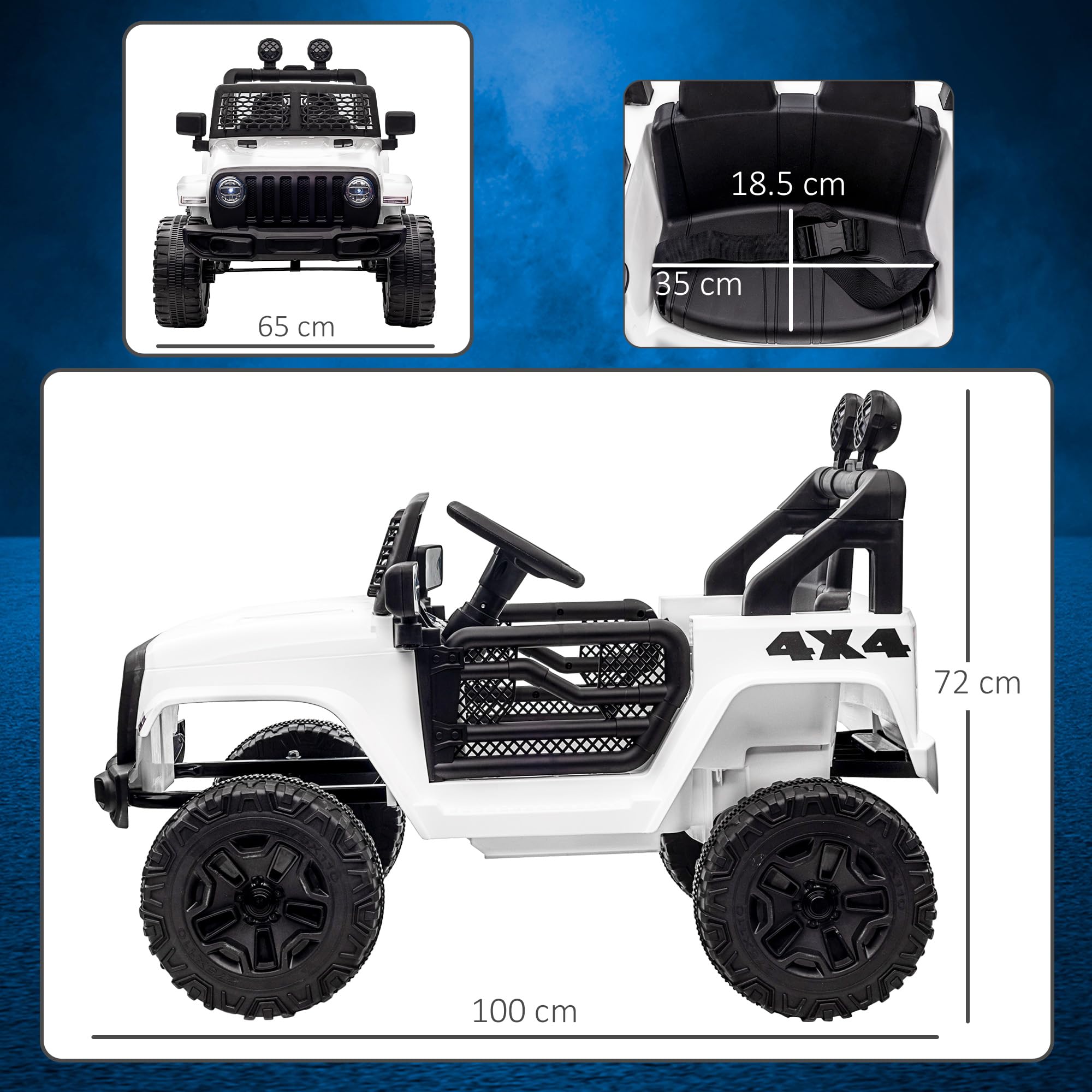 HOMCOM Macchina Elettrica per Bambini 12V Fuoristrada, 100x65x72 cm Bianco | Auto Elettrica per Bambini con Telecomando, 2 Motori e 2 Portiere, Velocità 3-5km/h