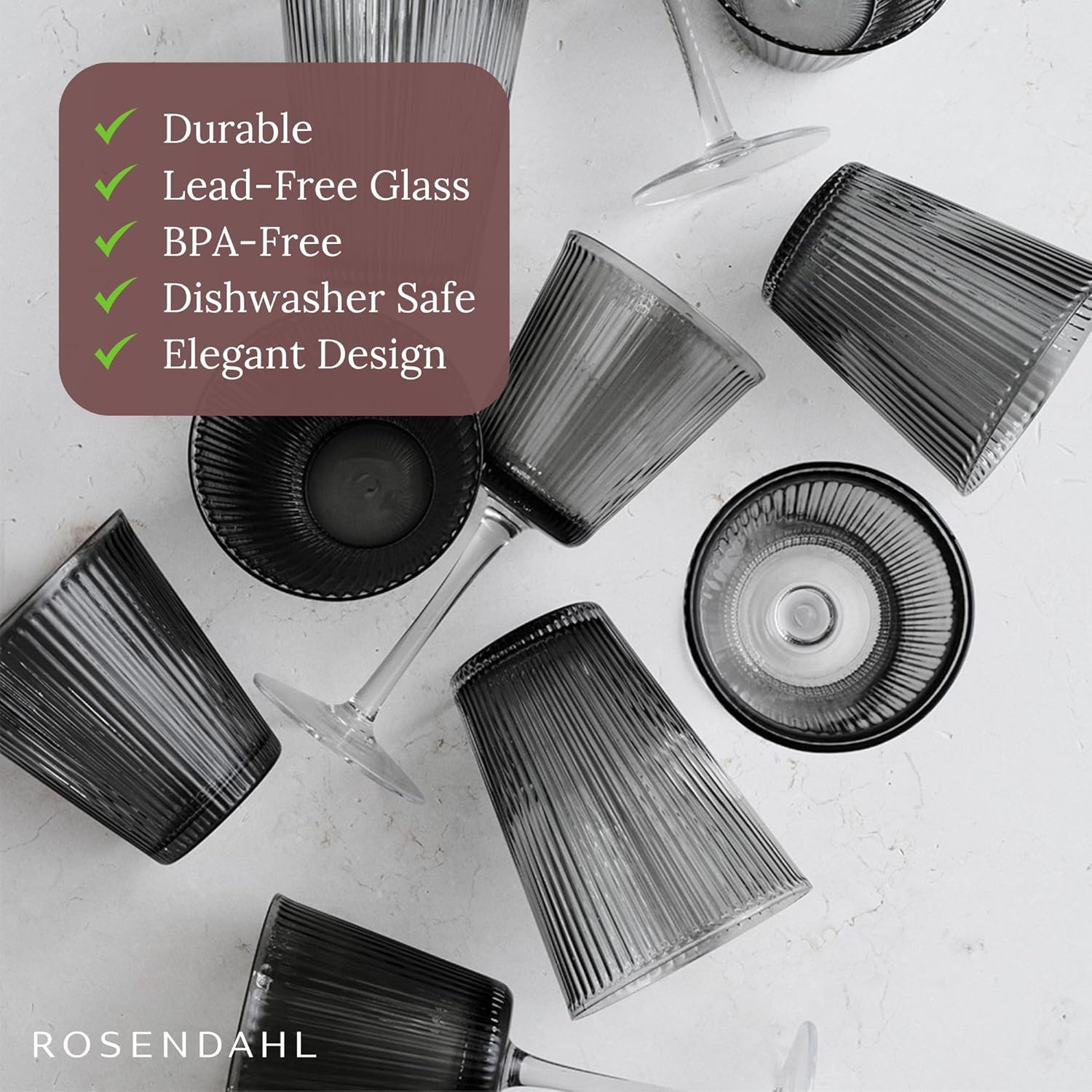 Rosendahl Grand Cru Nouveau Glass Tumbler Set (Set of 2) - 12.2 Fl. Oz. - Lead-Free, Dishwasher Safe, Elegant Clear Glass Drinkware for Water, Juice, Coffee, and Wine - Modern, Durable (Smoke)