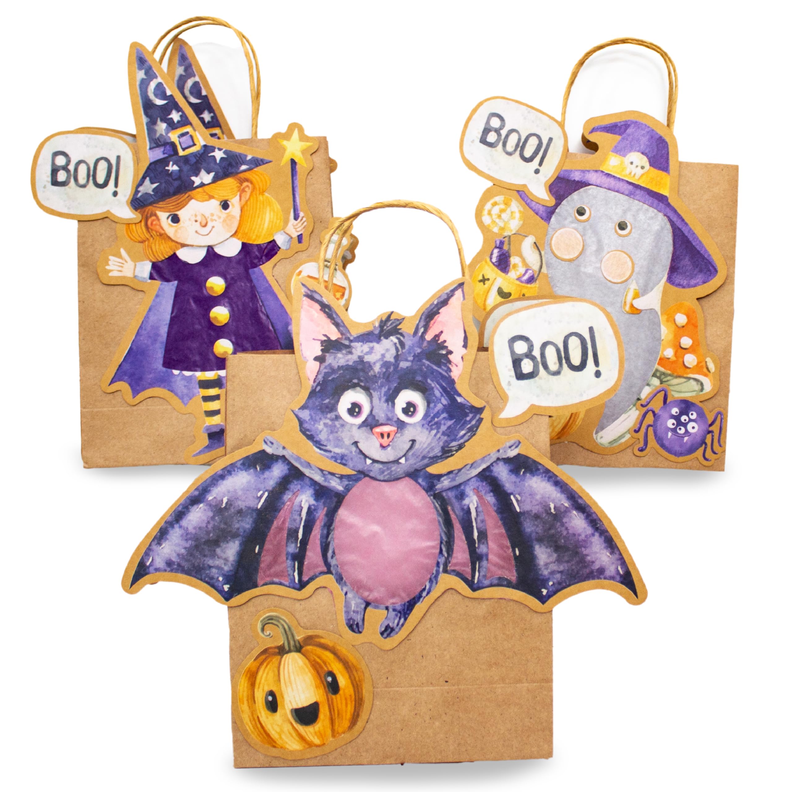Papierdrachen 3 Lanterns for DIY Crafts - Handle Bags with Transparent Paper and Stamping Parts - Halloween - for Girls and Boys - Ideal for Nursery Children - Set 01