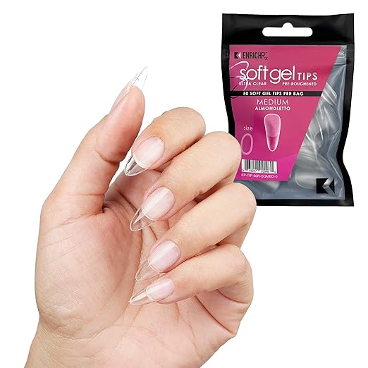 Soft Gel Tips Ultra Clear Pre-Roughened 550 pcs (Medium Almondletto)
