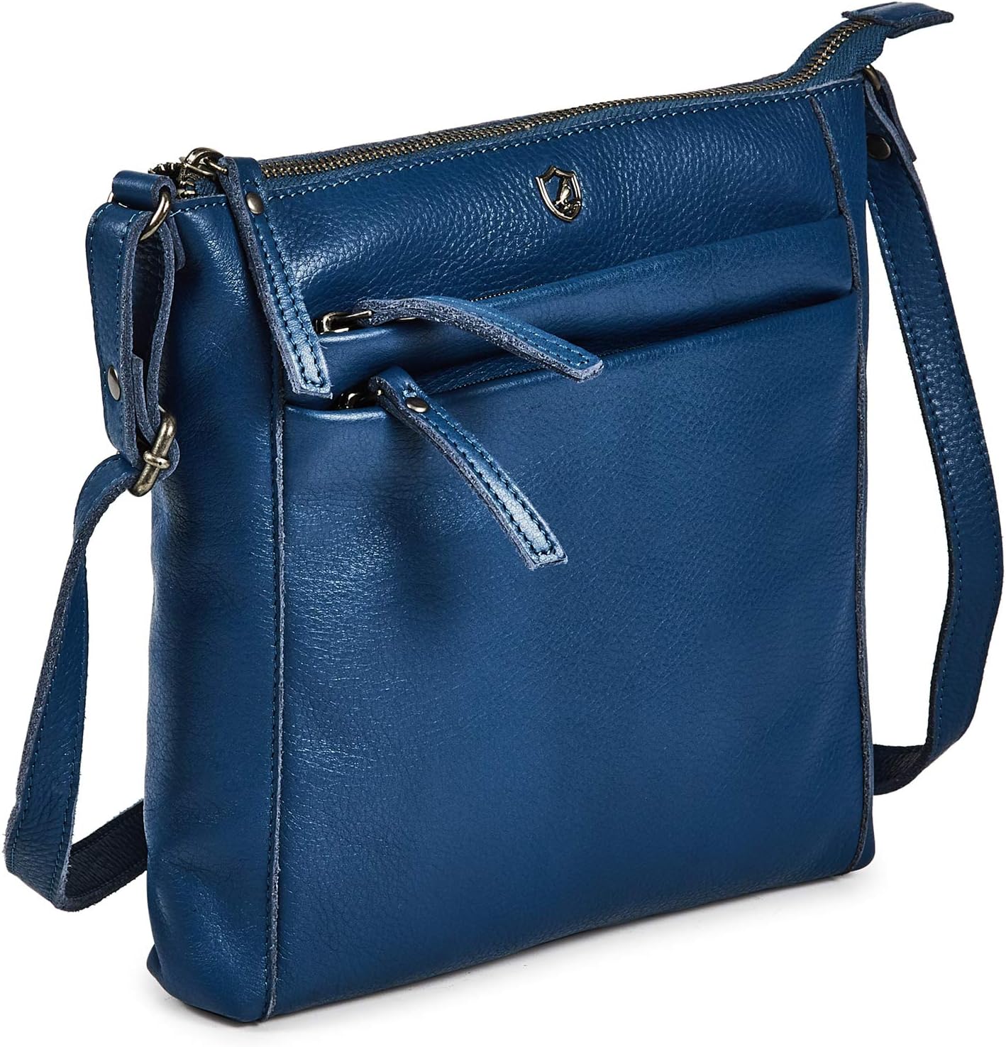 CochoaSmall Soft Pebbled Real Leather Women Crossbody Handbags & Purses - Triple Zip Premium Sling Crossover Shoulder Bag (Sapphire Blue Nappa)