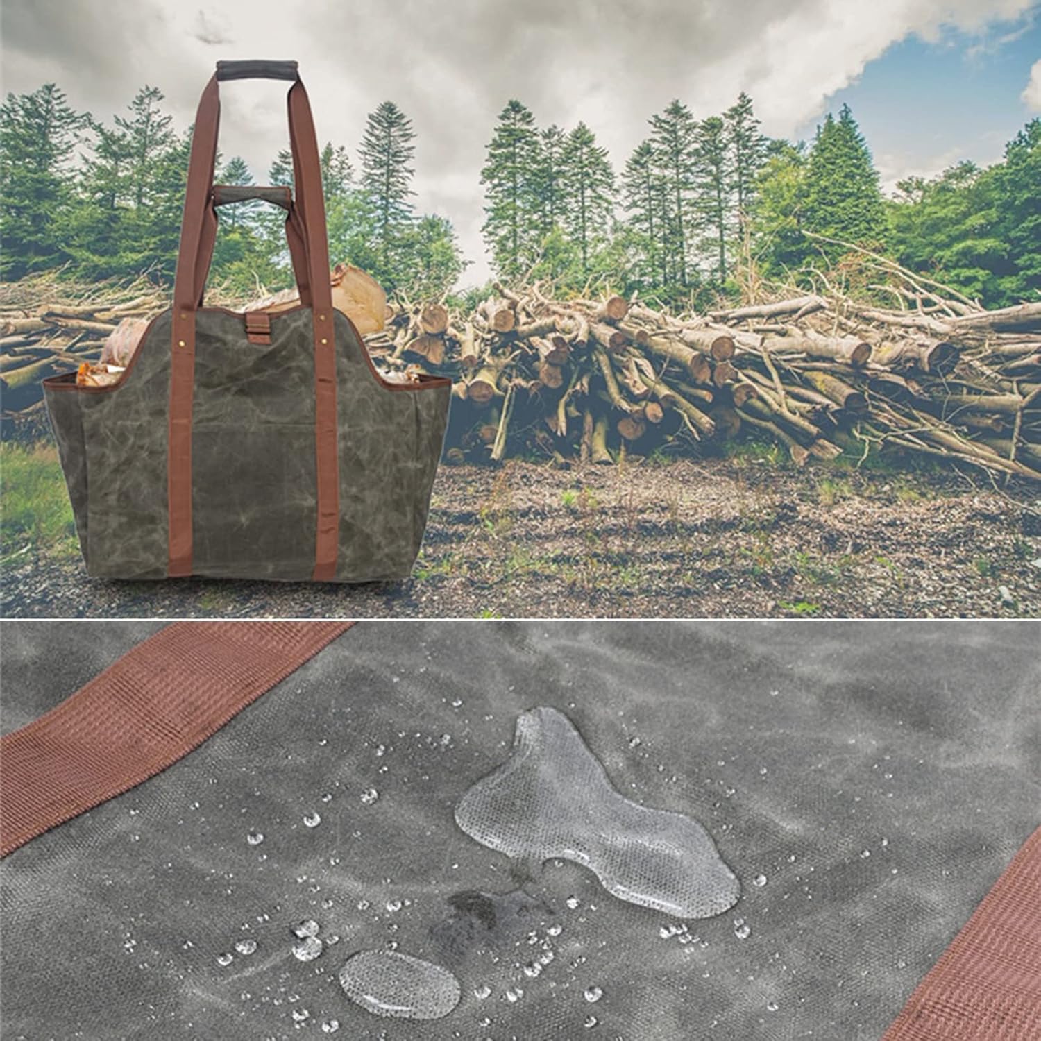 Canvas Log Carrier Tote Bag, Firewood Holder, Fireplace Wood Stove with Handles and Shoulder Strap