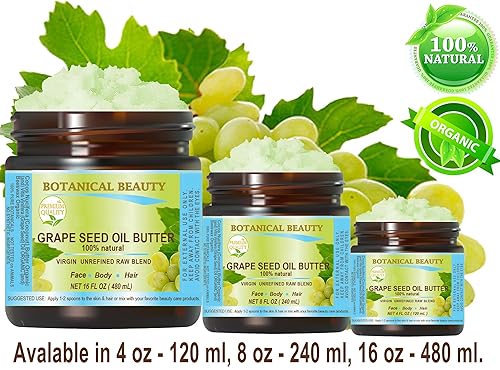 Miniatura 7 de Botanical Beauty Mantequilla de aceite de semilla de uva, virgen, natural, puro, sin refinar, sin refinar, para cara, piel, cuerpo, cabello dañado,