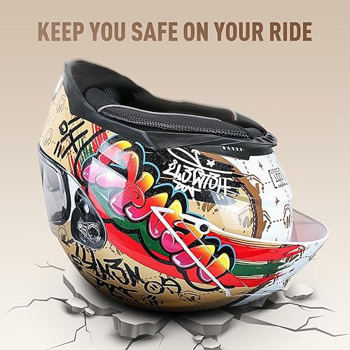 Miniatura 7 de Casco de motocicleta de cara completa con diseño de ala trasera, reducción de ruido con visera antivaho para adultos aprobado por DOT (marrón