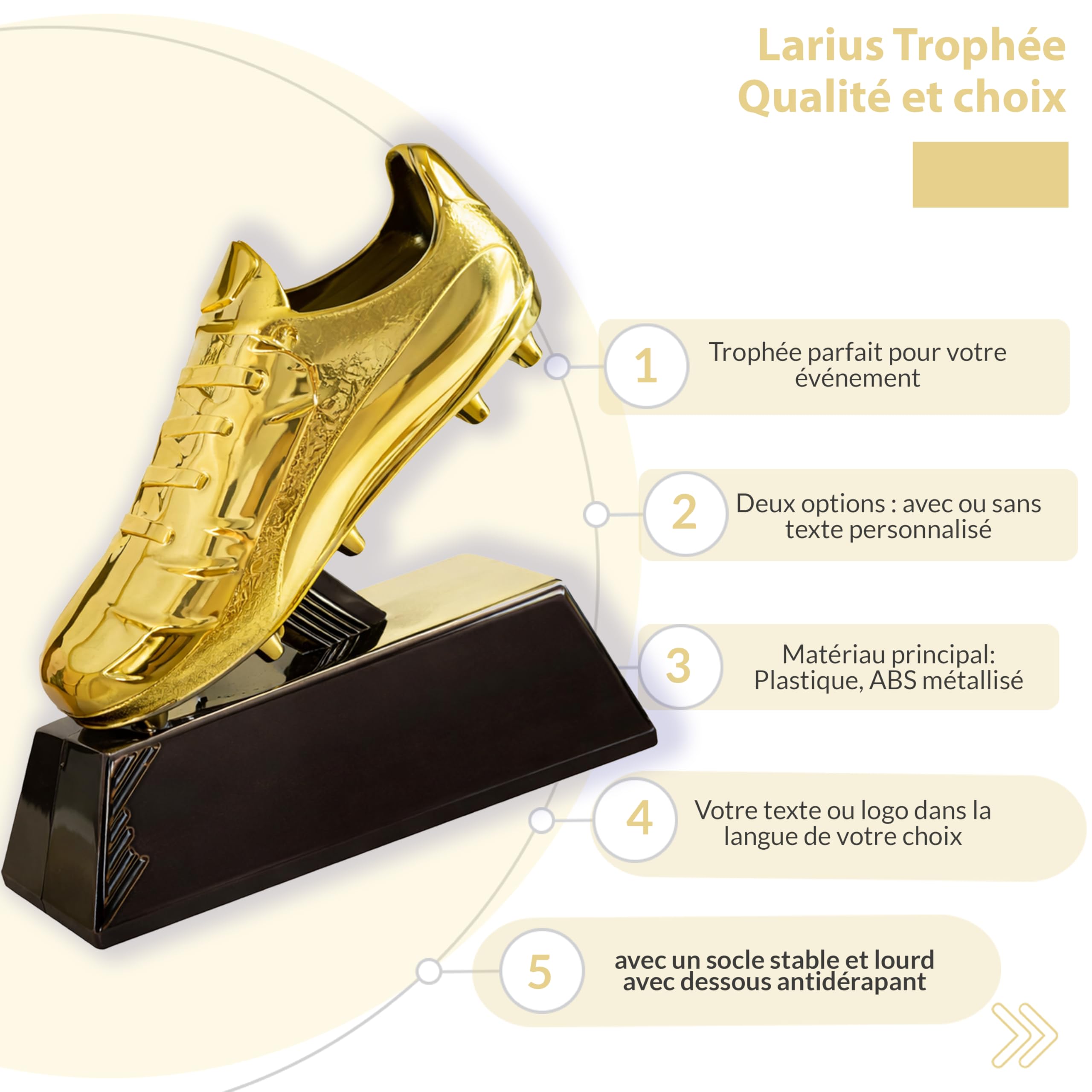 Larius Trophée de football dorée (13,5 cm, 212 g) – Trophée de football avec gravure en option – Coupe gagnante pour tournois, MVP & Goalkeeper King – S2