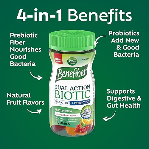 Miniatura 2 de Benefiber Prebiotic Fiber Supplement Gummies with Probiotics for Digestive Health, Assorted Fruit Flavors - 50 Count