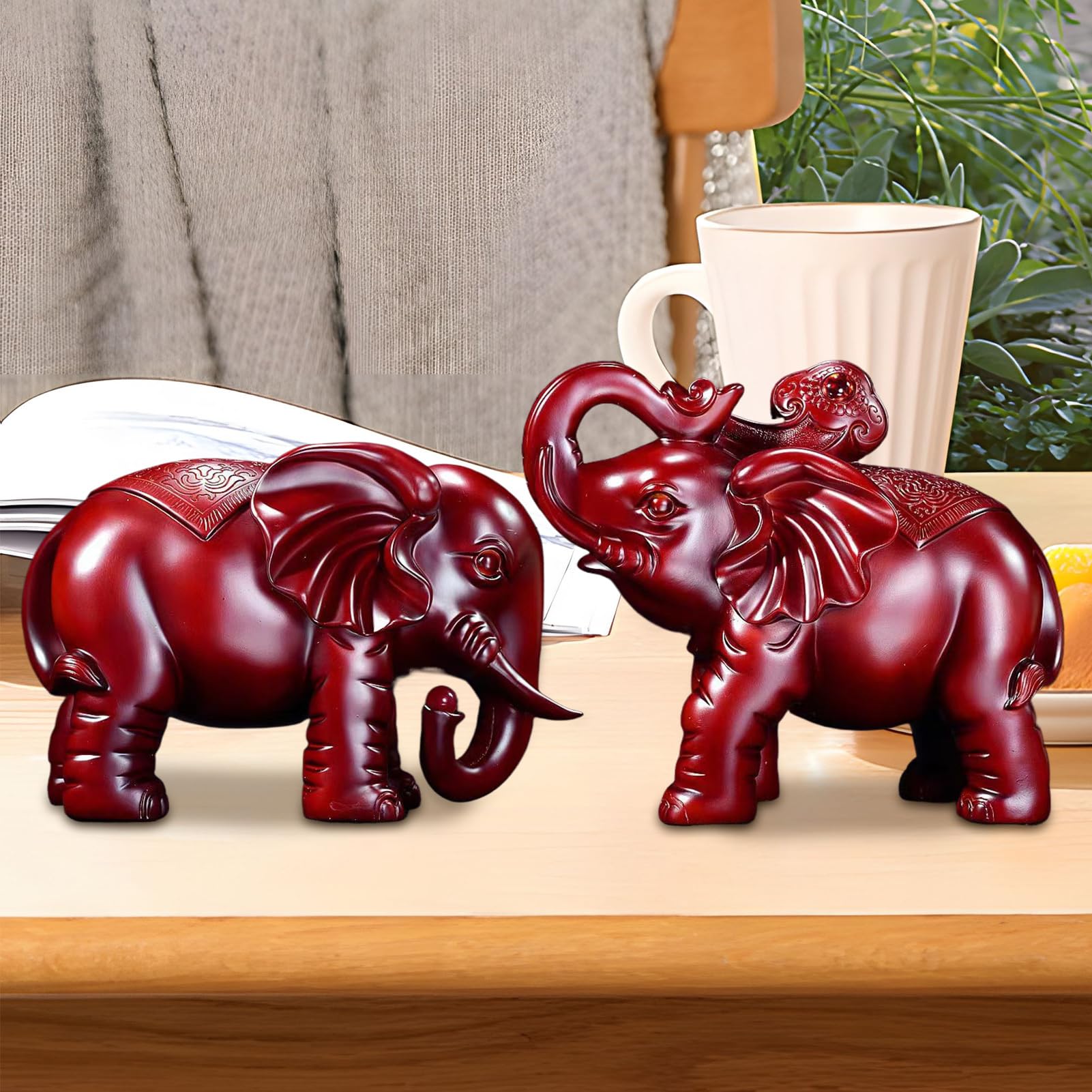 Statuetta Elefante In Legno Figura Artistica Artigianale per Decorazione | Statuetta Elefante Portafortuna in Legno per Scrivania, Tavolo, Mensola, Libreria, Camera da , Soggiorno, Comò