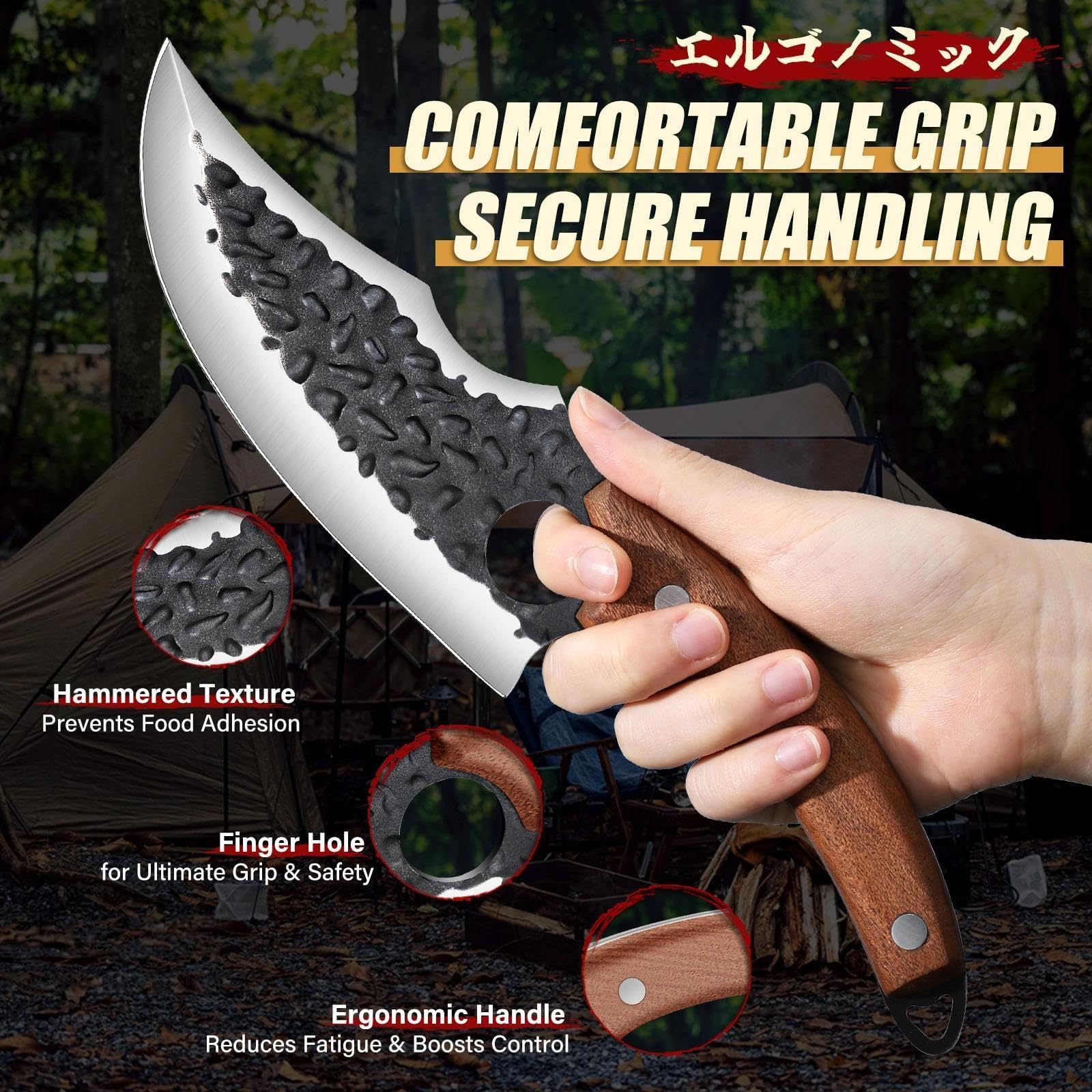 DRAGON RIOT Wikinger-Messer zum Fleischschneiden, Geschmiedetes Japanisches Küchenmesser - Scharf Grillmesser, Japanisches Messer für Küche und Outdoor BBQ, Geschenkidee für Männer (Ohne Scheide)