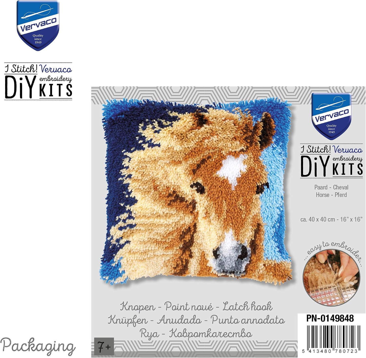 Vervaco Latch Hook Kit: Cushion: Brown Horse, NA, 40 x 40cm