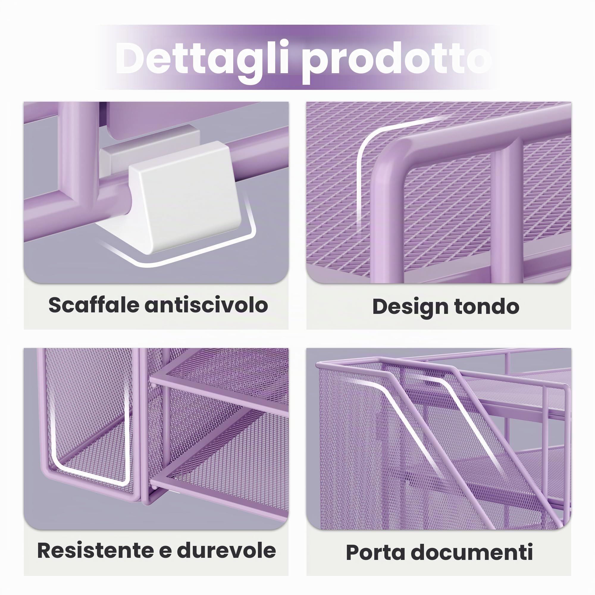 VITVITI Organizer Scrivania, 4 Livelli Portadocumenti, Organizer Ufficio con Portariviste, Accessori Scrivania per Riviste, Casa, Scuola (Viola)