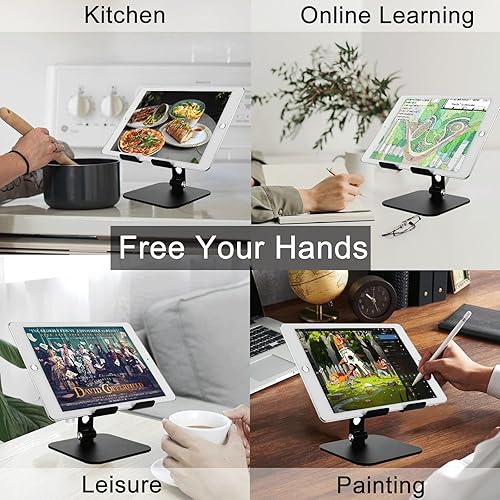 Miniatura 6 de Worhe Soporte para tableta para escritorio Soporte portátil de aluminio ajustable Soporte plegable Dock Home Office Accesorios de escritorio Negro