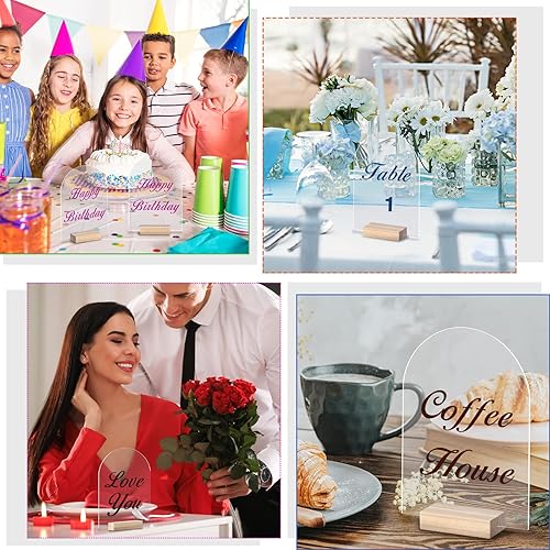 Miniatura 5 de Paquete de 12 soportes acrílicos con base de madera, letreros acrílicos para mesa de bricolaje, números de mesa, letreros modernos, placa vertical