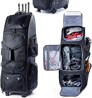 (ヴィゲガリ) キャスター付きローリングベースボールバッグ 独立したシューズコンパートメントとフェンスフック - Tボール用大型ソフトボールバッグ - チーム装備ダッフルバッグ - キャッチャーギアバッグ 男の子8~12歳、若者、大人向け