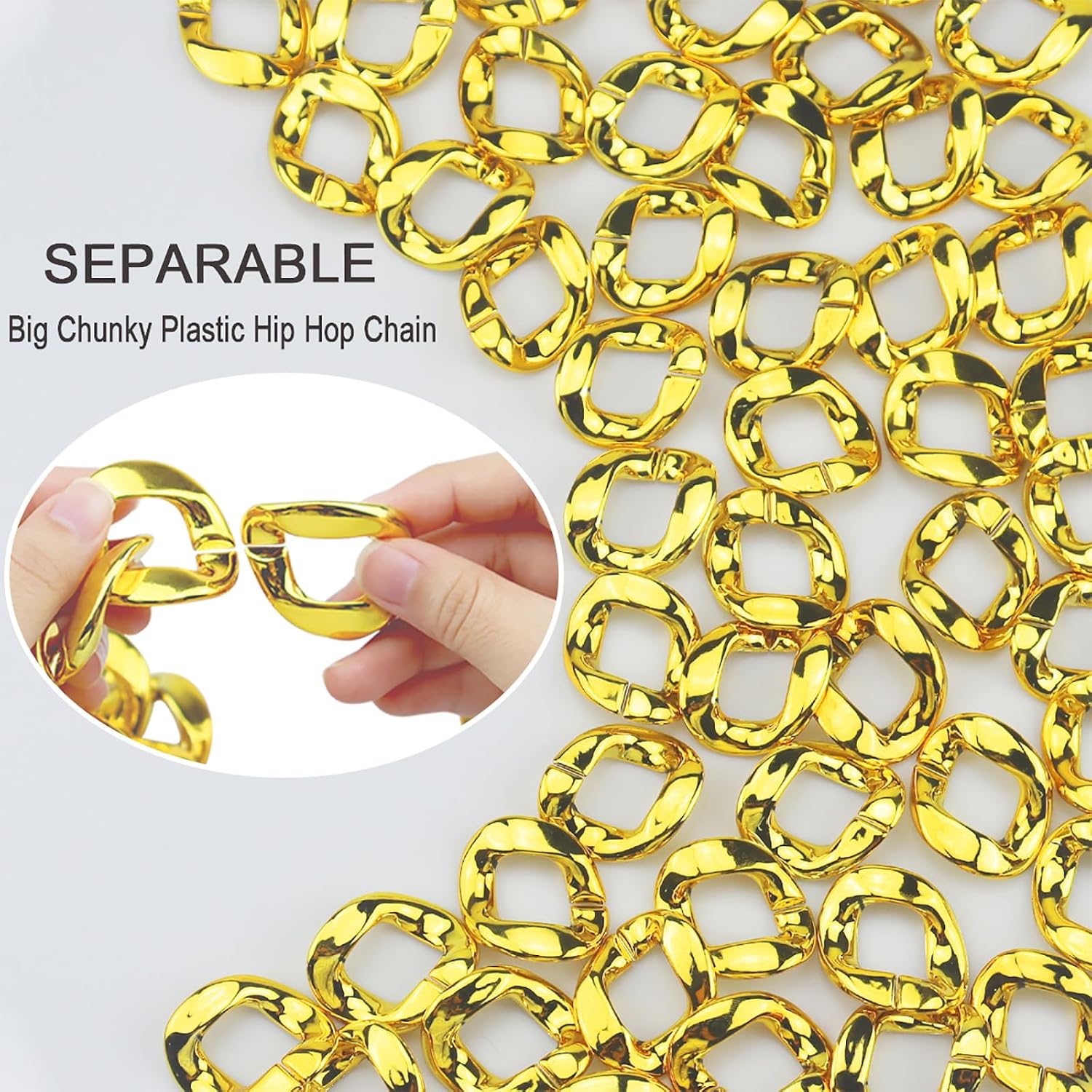 12Pack Big Chunky Plastic Hip Hop Chain for Men, 80s 90s Costume Rapper Chain, Hip Hop Turnover Fake Necklace Bulk for Cosplay Halloween Punk, 32in/36in