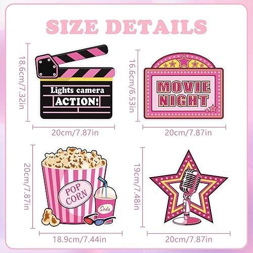 Miniatura 2 de 32 piezas de decoración de fiesta nocturna de película, impresión de doble cara para cámara, recortes de palomitas de maíz, tarjetas de mesa,